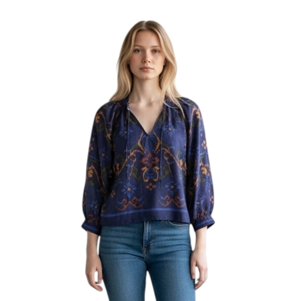 Love the Label Dark Purple Floral Blouse With Poet Sleeves